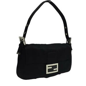 Fendi Mamma Bucket handbag strap flap zipper rhinestone Black